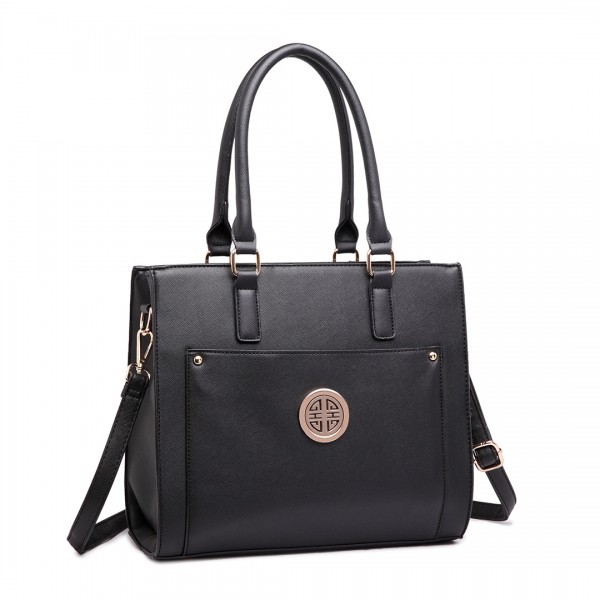 LT1650 - Miss Lulu Textured Leather Look Square Pocket Shoulder Handbag Black LT1650 - Miss Lulu Textured Leather Look Square Pocket Shoulder Handbag Black